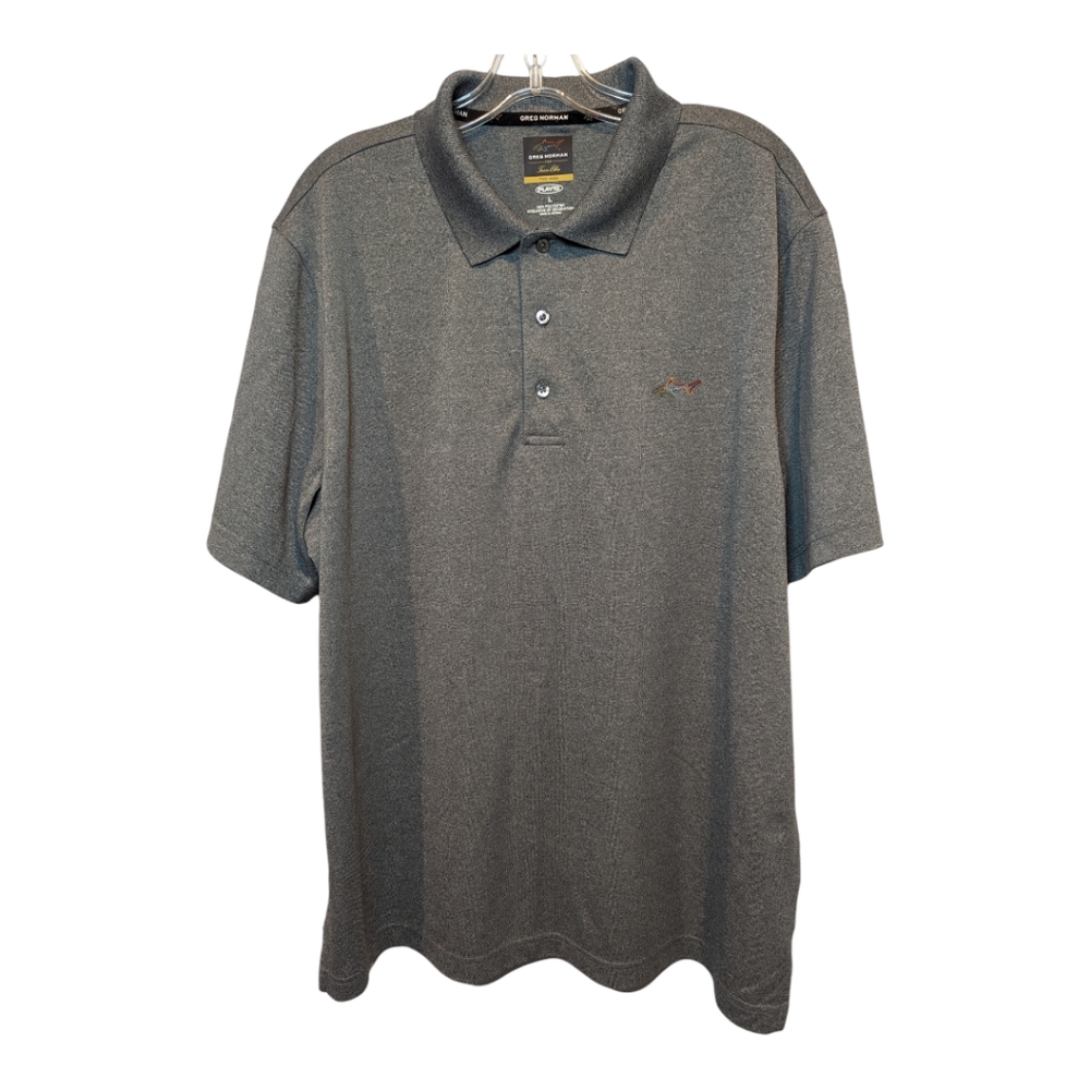 Greg Norman for Tasso Elba Five Iron Golf Polo.  Grey men's size large.